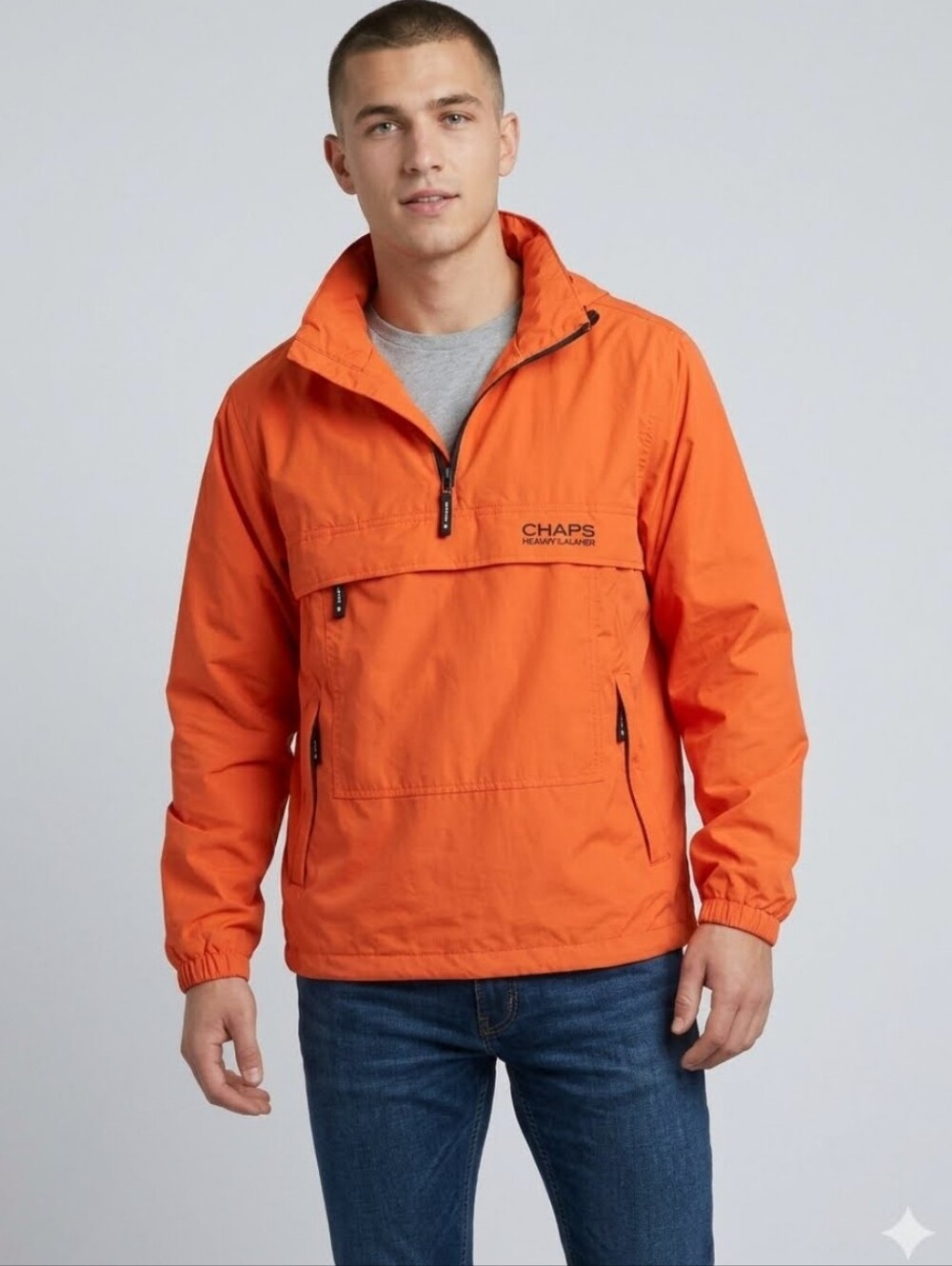 Vtg 1990s Chaps Ralph Lauren Orange Half Zip Anorak Windbreaker Jacket